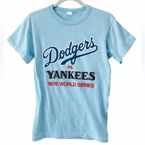 Vintage 1978 World Series Dodgers vs Yankees Blue T-Shirt L MLB